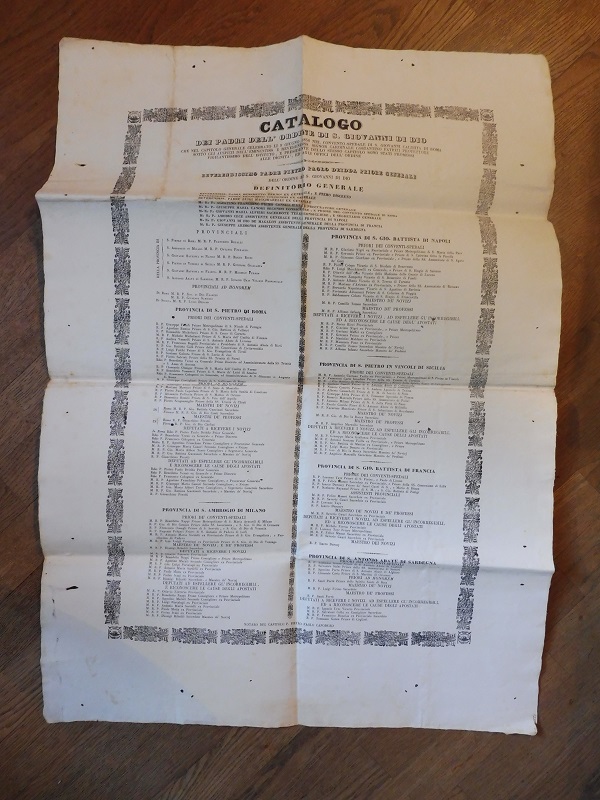 Catalogo dei padri dell'ordine di S. Giovanni di Dio che nel capitolo generale celebrato li 9 giugno1850 nel Convento-spedale di S. Giovanni Calibita di Roma sotto gli auspici dell'eminentiss. e reverendiss. signor cardinale Costantino Patrizi protettore vigilantissimo dell'Istituto e presidente dello stesso capitolo sono stati promossi alle dignità ed agli officj dell'ordine